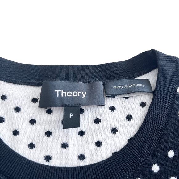 Theory Mini Polka Dot Black Ecru Crewneck Regal Wool Sweater size P - Picture 4 of 7